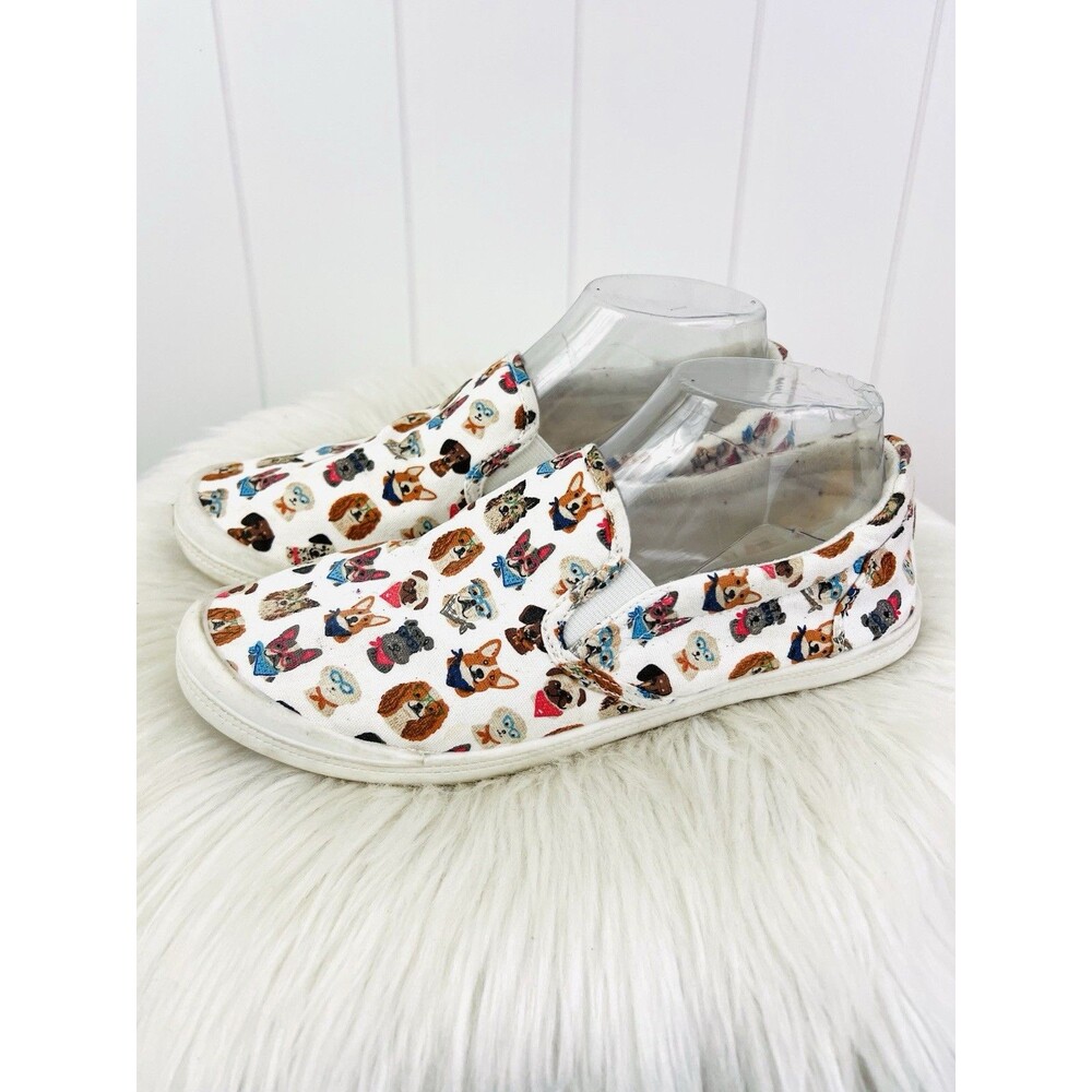 Humane Society Rossi White Canvas Dog Print Slip On Walking Flats Shoes 8.5M